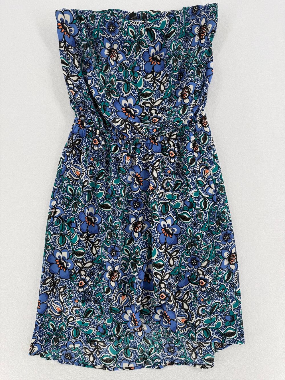 Express Women’s XS Blue Floral Strapless High Low Dress Tie Waist Lined